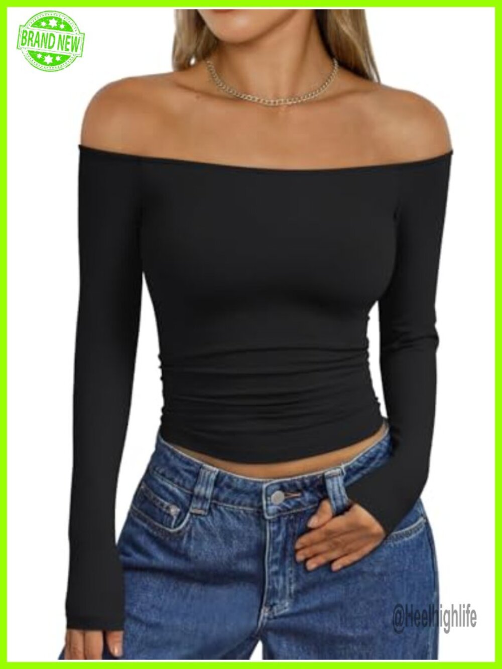 Trendy Queen Off Shoulder Top Long Sleeve Slim Fit Y2K Going Out T-Shirt